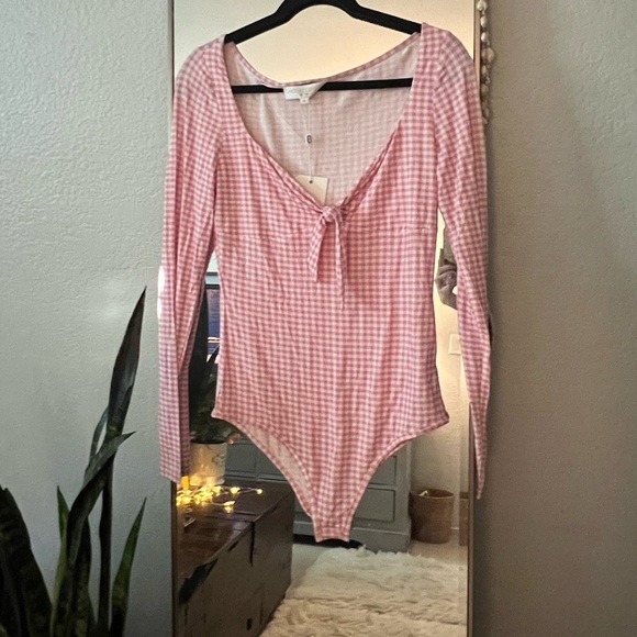 NWT CAROLINE CONSTAS Jessie checked stretch-jersey bodysuit - Picture 3 of 6